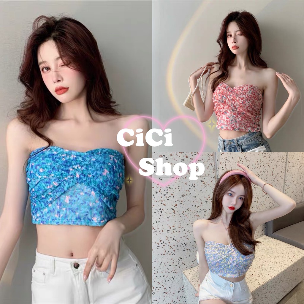 Cicishop(Y518)เสื้อเกาะอกลูกไม้ ผ้านิ่มไม่คัน ลายดอก มีฟองน้ำในตัว ดีเทลไว้หน้าอก ยางยืดด้านหลัง งานแซ่บไฟลุก