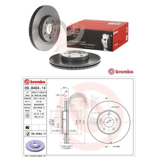 09 9464 11 จานเบรค ล้อ F (ยี่ห้อ BREMBO) รุ่น HC UV VOLVO S40 II V50 C30 C70 ล้อ 15"นิ้ว ปี2004-&gt;