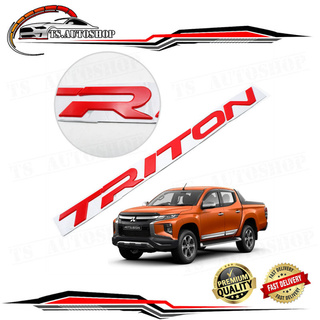 โลโก้ แปะฝากระโปรงหน้า สีแดง "TRITON" อักษรสูง 3.5cm Mitsubishi L200 Triton 4x2 4x4