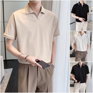 【พร้อมส่ง M-3XL】เสื้อโปโลชายเกาหลี ทรงหลวม สไตล์เกาหลี เสื้อโปโลคอปกโอเวอร์ไซส์ผู้ชาย เนื้อผ้านุ่ม แฟชั่นฤดูร้อน เสื้อคอปก สวมใส่สบาย