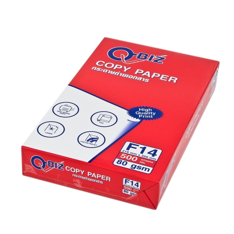 คิวบิซ กระดาษถ่ายเอกสาร F14 80 แกรม 500 แผ่น Q-Biz Copier Paper F14 80 gsm. 500 Sheets.