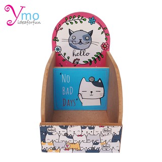 Multi Purpose and Tissue Box ช่องใส่ทิชชู่ป๊อบอัพและกล่องอเนกประสงค์ ใส่รีโมท จัดเก็บของ Handmade ไม้ Ymo ลาย แมว Art