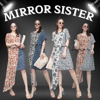 MiRRoRSiSTER’s FC. Florals/Checkered Asymmetric Dress #10528.6 เดรสคอกลม เดรสลายดอก เดรสชายยาว เดรสเบสิค เดรสใส่ทุกวัน