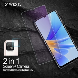 2in1 ฟิล์มกระจกกันรอยหน้าจอ ป้องกันแสงสีฟ้า สําหรับ Wiko 10 T3 T10 T50