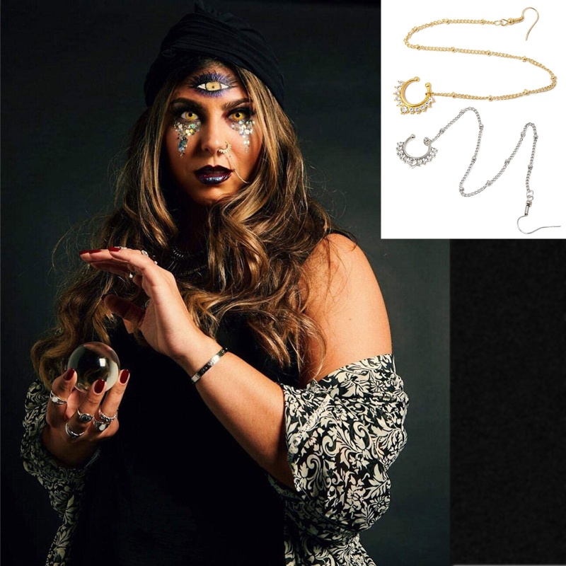 แหวนจมูกปลอม Septum แหวนสําหรับชุดเต้นรําอินเดียคริสตัลผู้หญิง Jewery