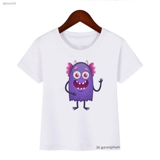 เสื้ ♚▫2021 Halloween T Shirt Kawaii Little Monster Cartoon Print White T-shirt Cute Tops Tee Baby Girls Boys Present Cl