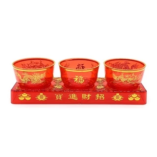 ถ้วยน้ำชา 3-5 ถ้วย พร้อมถาดรอง ชุดน้ำชา ลายมังกร A.