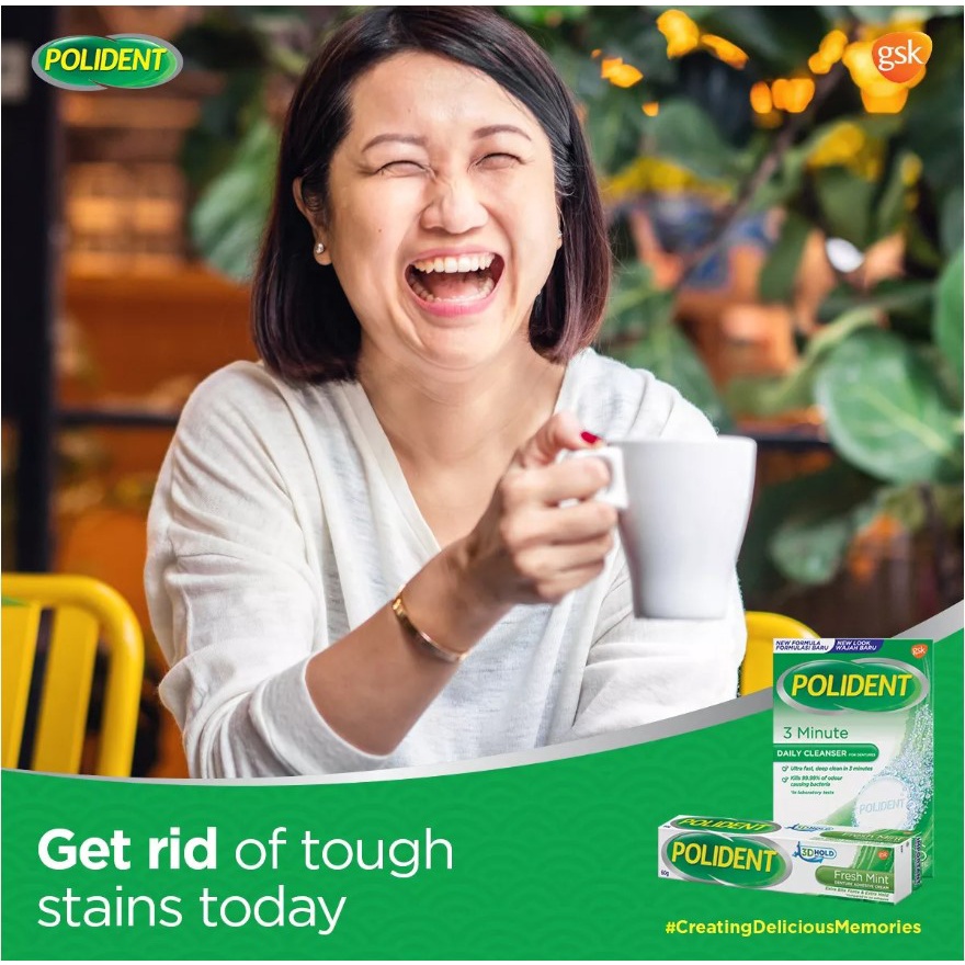 Polident Cream กลิ่น Fresh Mint / กลิ่น Flavour Free โพลิเด้นท์ ครีม กาวติดฟันปลอม  [มี 2 กลิ่นให้เลือก] [20/60 กรัม] - รูปที่ 2