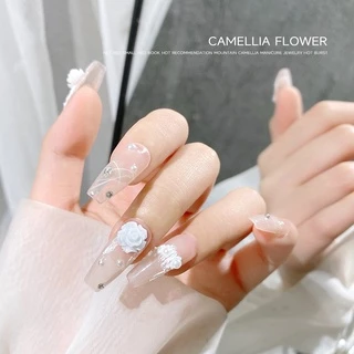 Rou Bao ดอกคามิเลีย ดอกกุหลาบ สีขาว ไข่มุก เรซิ่น สําหรับตกแต่งเล็บ DIY 50 ชิ้น