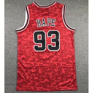 ใหม่ NBA Chicago Bulls สําหรับผู้ชาย #เสื้อกีฬาบาสเก็ตบอล ปักลาย BAPE 93 สีแดง