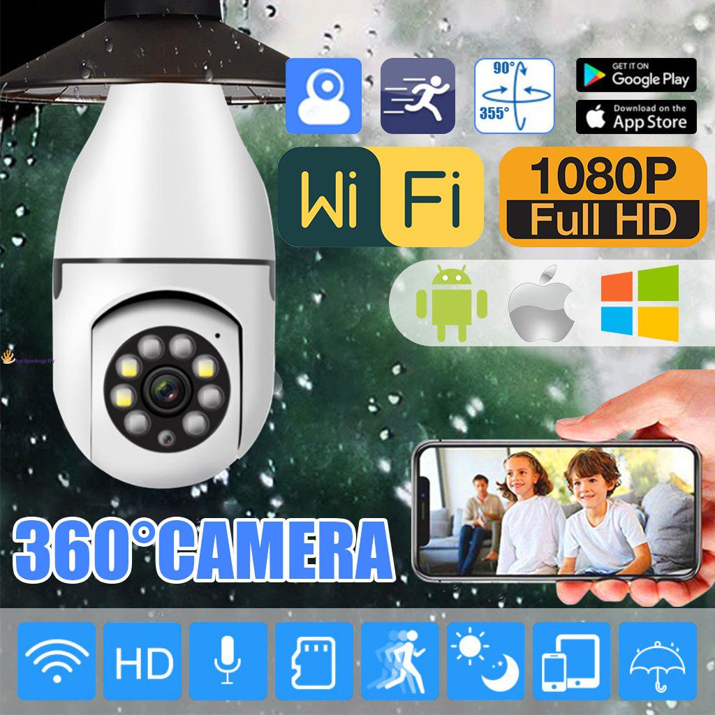 กล้องวงจรปิดไร้สาย E27 1080P HD CCTV ตรวจจับการเคลื่อนไหว ติดตามอัตโนมัติ หมุนได้ 360 องศา พาโนรามา Wifi กล้องกันน้ํา กลางแจ้ง สีเต็ม วิสัยทัศน์กว้าง IP ความปลอดภัย กล้องหลอดไฟอินเตอร์เฟซ