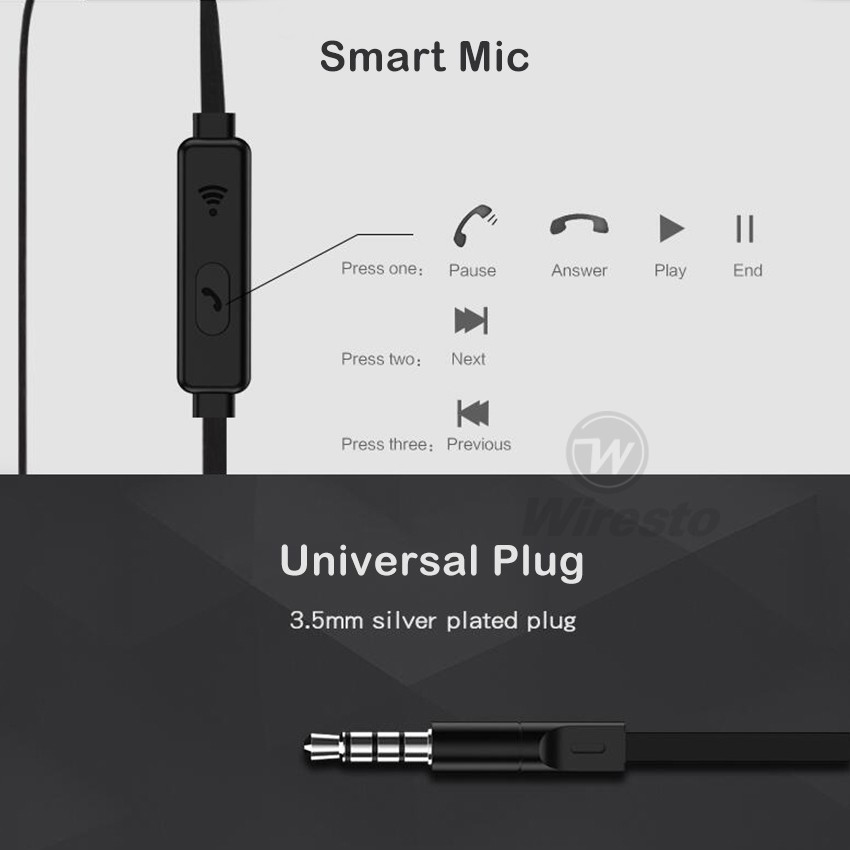 Wiresto หูฟังอินเอียร์แบบมีสายแจ็ค 3 . 5 มม .