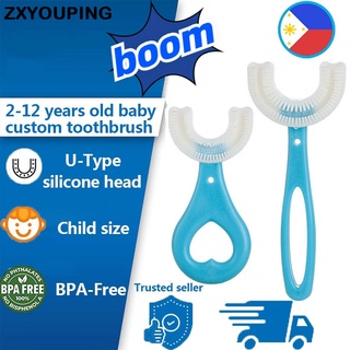 Zxyouping แปรงสีฟันซิลิโคน รูปตัว U 360 องศา เกรดอาหาร สําหรับเด็กวัยหัดเดิน 2-12 ปี