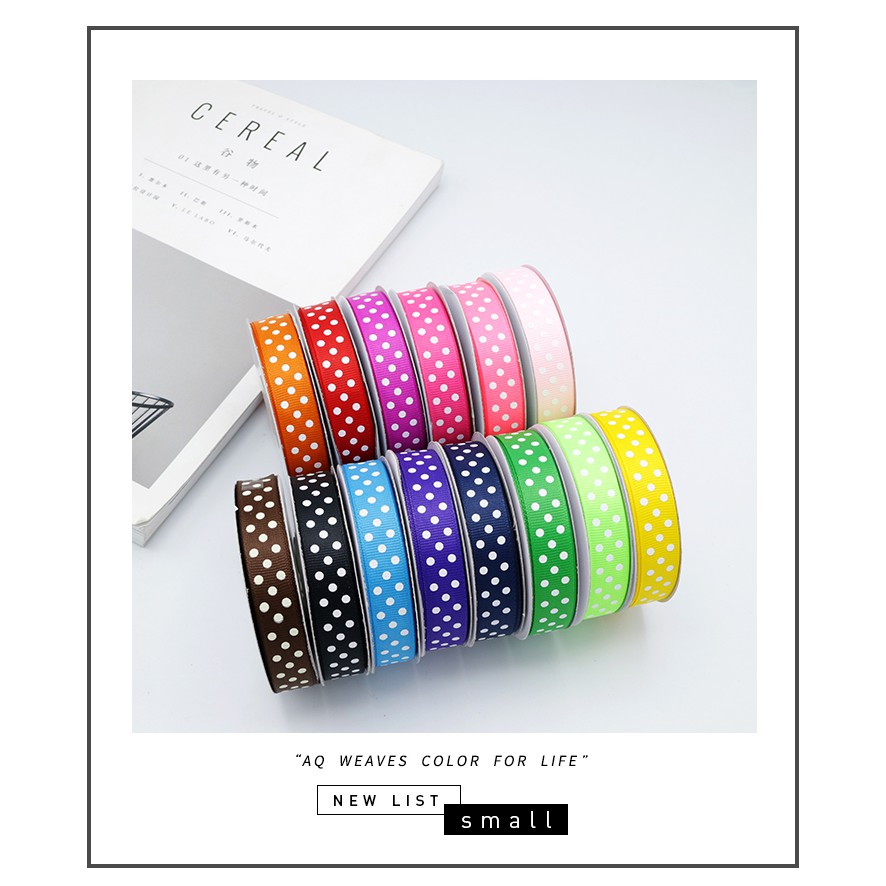 ริบบิ้นลูกฟูกลายจุด ขนาด 10  มม. แบ่งขาย 1 หลา พร้อมส่ง 1