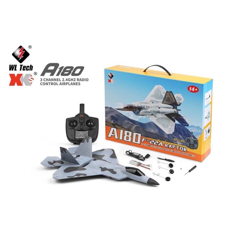เครื่องบินบังคับวิทยุWLtoys A180 F-22A RAPTOR-3CH 3D6Gมอเตอร์บัสเลสระบบไฟฟ้าแบตเตอรี่ชาร์จอุปกรณ์พร้