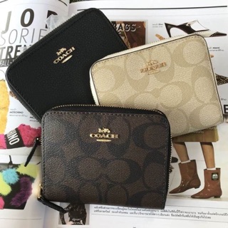 COACH SMALL ZIP AROUND WALLET CANVAS น้ำตาล ครีม ดำ