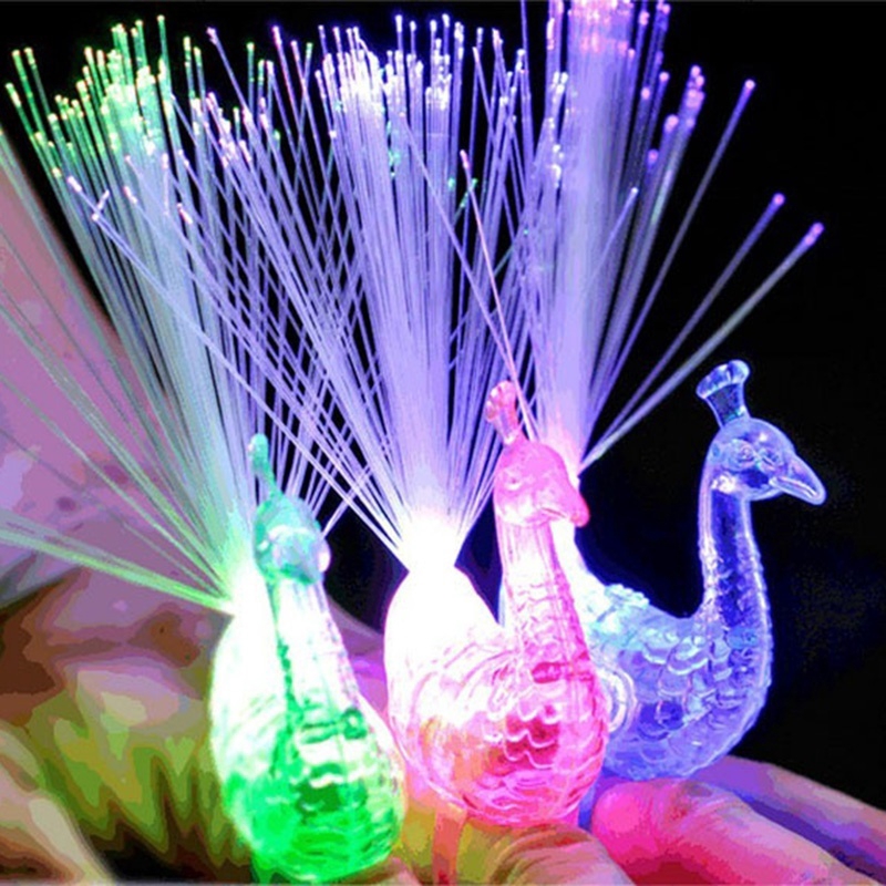 LED Glow Peacock Finger Light Laser Beams Ring Optical Fiber Toy Flash Kid Fluorescent Shiny Neon Flashing Party Decor