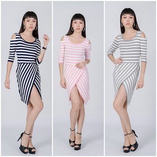 Mirror​ Dress​ ชุดเดรส British Knit Contrast Striped