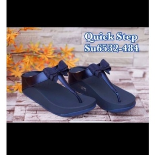 รองเท้าเพื่อ​สุขภาพ​พื้นสูง2.5​นิ้ว Quick Step​ หน้าโบว์ติดเพรช