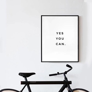 Yes You Can Motivational โปสเตอร์ผ้าใบ พิมพ์ลายคําคม สไตล์นอร์ดิก สีดํา สีขาว สําหรับตกแต่งผนัง