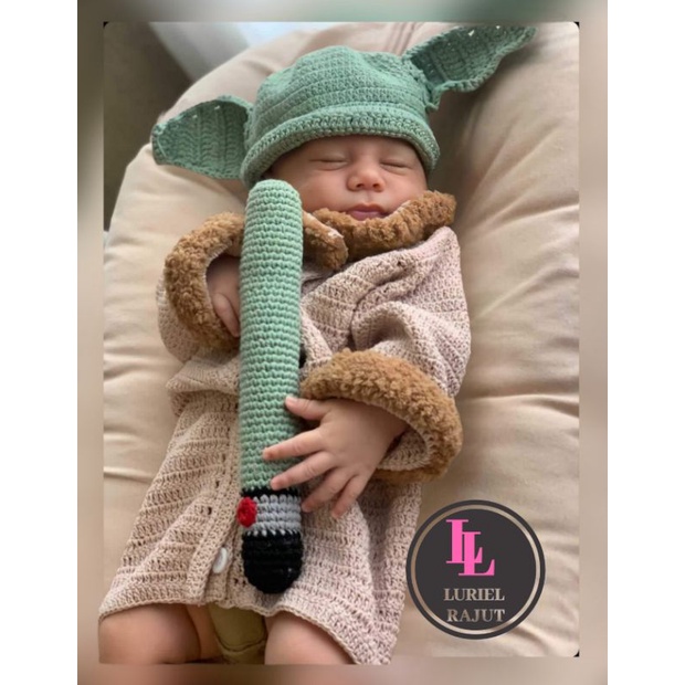(ORIGINAL) STAR WARS YODA BABY CLOTHES COSTUME SET / BABY KNITTED CLOTHES / PHOTOGRAPHY PROPERTY (0-