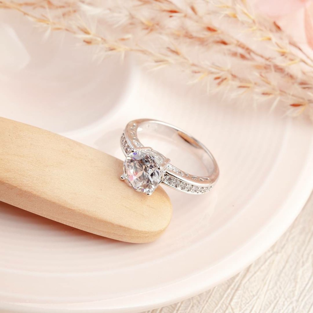 แหวนจี้เพชรรอบวง สวยเพชร cz เกรดพรีเมี่ยม (งานทอง24K , ชุบทองคำขาว)