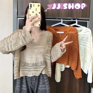 JJ shop 💜พร้อมส่ง เสื้อไหมพรมแบบถัก แขนยาวดีเทลซีทรูระบายดีมาก "81066" -C