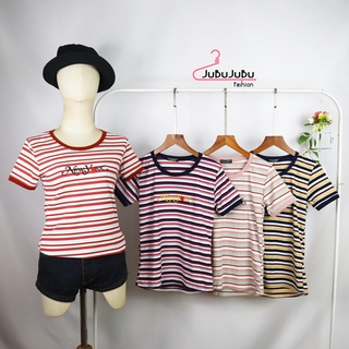 💕พร้อมส่ง💕เสื้อแฟชั่น ลายทาง ลายริ้วผ้า COTTON เสื้อยืดแฟชั่น   เสื้อยืดผู้หญิง เสื้อแฟชั่นผู้หญิง