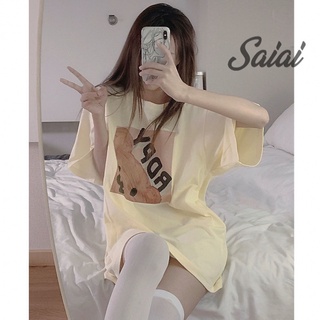 Saiai เสื้อยืดแขนสั้น ทรงหลวม สไตล์เกาหลี สําหรับผู้หญิง