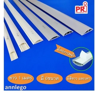 รางเก็บสายไฟ ทรงโค้ง หลังเต่า สีขาว สีเทา ยี่ห้อ PRI รุ่น FD (PRI Type FD) ยาว 1 เมตร
