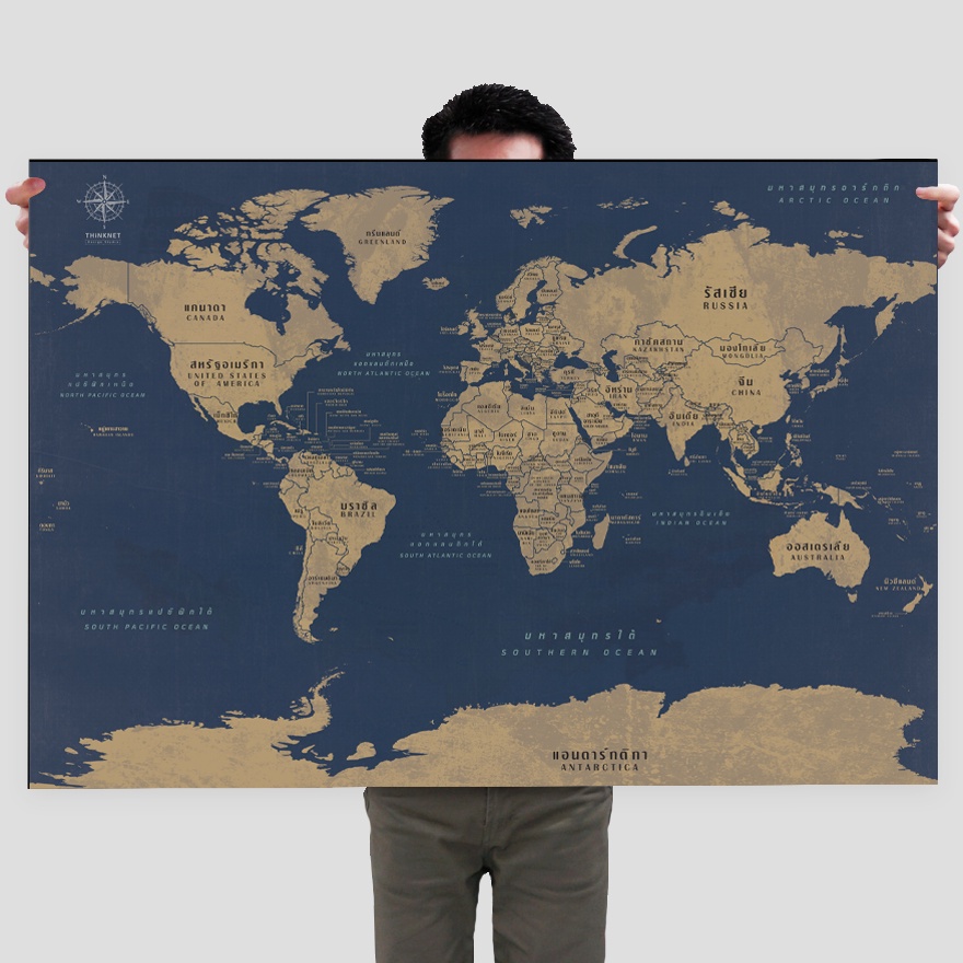 โปสเตอร์แผนที่โลกวินเทจ: โกลเด้นบลู Vintage World Map: Golden Blue