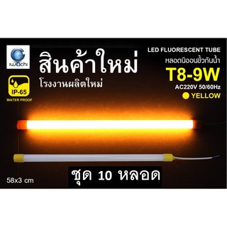 IWACHI หลอดนีออนสี ขั้วกันน้ำ รุ่นใหม่ LED T8 9W สีเหลือง (10 หลอด)