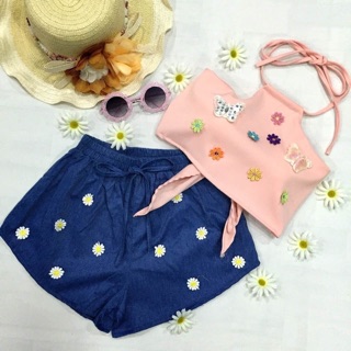 เสื้อครอป+กางเกง  ชุดเซท Summer