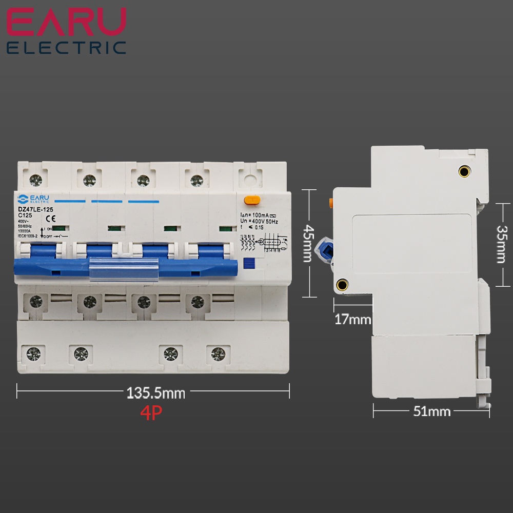DZ47LE-125 AC400V Three-Phase Leakage Protector RCBO Overload Short Circuit Protection 4P Circuit Breaker Switch 80A 100