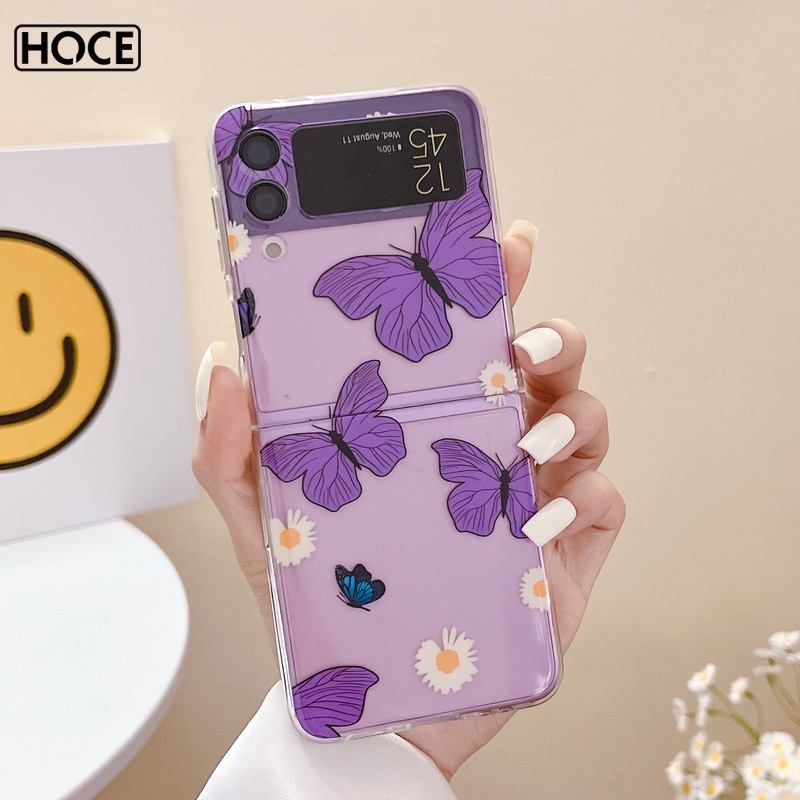 Hoce ZFLIP5 เคสโทรศัพท์มือถือแบบแข็ง กันกระแทก กันรอยนิ้วมือ ลายการ์ตูนผีเสื้อน่ารัก สองด้าน สําหรับ Samsung Galaxy Flip5 Z Flip 3 Flip 4 5G