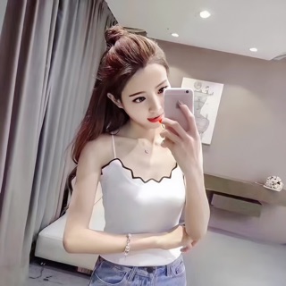 พร้อมส่ง🔥สายเดี่ยวไหมพรมคอหยักฟันปลา