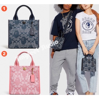 COACH C5824 C4521 Bape Tote 22 ในลายเซ็น Chambray Jacquard ผู้หญิงผู้ชายกระเป๋าถือ Crossbody สลิงกระเป๋า