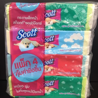 SCOTT White Facial Tissue (แพ็ค 4 ห่อ)สก๊อตต์ ไวท์ เฟเชี่ยล ทิชชู กระดาษเช็ดหน้าสีขาวคุณภาพดี