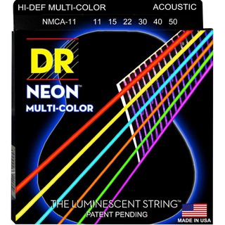 สายกีต้าร์โปร่งเคลือบเรืองแสงสีรวม DR Strings รุ่น NEON MULTI-COLOR Acoustic Guitar Custom Light