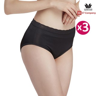 กางเกงใน Wacoal Panty ทรงเต็มตัว ขอบลูกไม้ สีดำ (3 ตัว) รุ่น WU4M02 กางเกงในผู้หญิง ผู้หญิง วาโก้ เต็มตัว ชุดชั้นใน