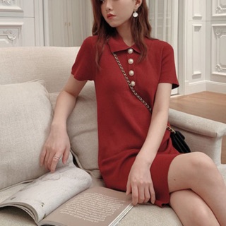 เดรสเชิ้ตผ้านิต Knitted short sleeve dress