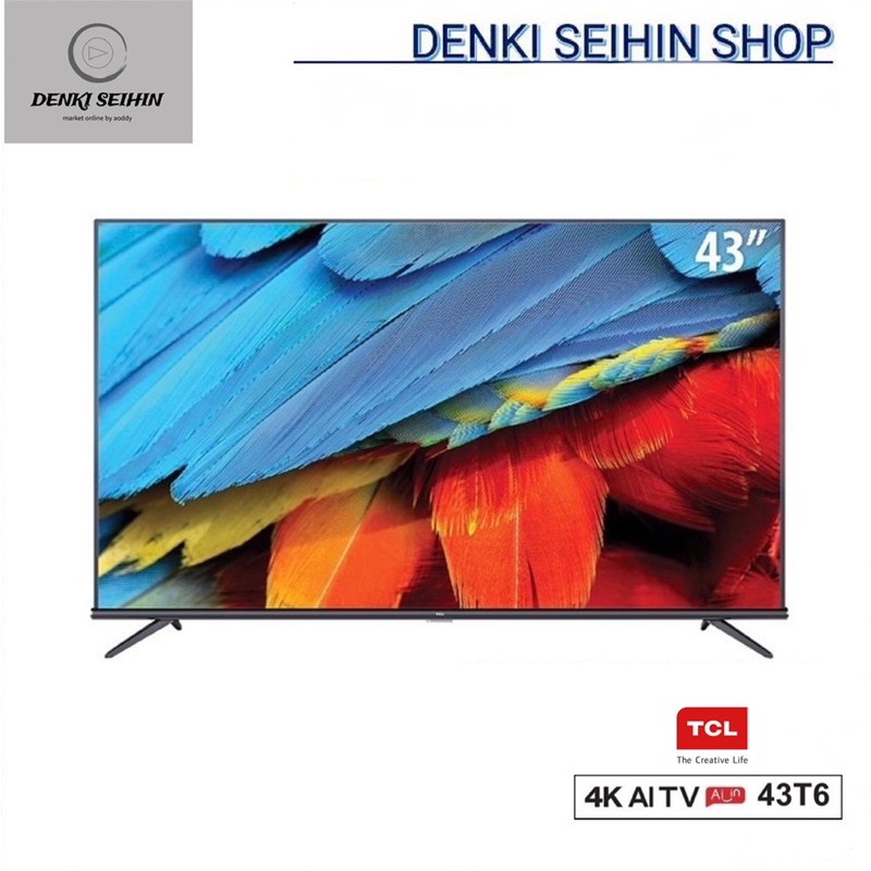 TCL 43 นิ้ว LED 4K UHD Android 9.0 Smart TV (รุ่น 43T6)Metallic-google assistant&amp;Netflix&amp;Youtube-Free VoiceSearchRemote