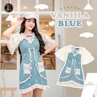 Vanilla Blue : BLT BRAND : มินิเดรสสีฟ้ามิ้นท์ทีเทลผูกโบว์ที่คอแต่งแขนลูกไม้