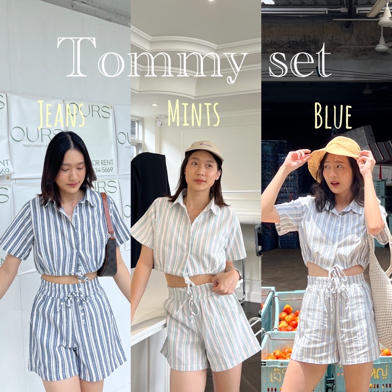 ชุดเซตลินิน tommy set รวม3สี สีฟ้าา พรี