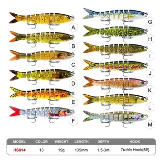 เหยื่อตกปลาแข็ง 19g 13.28cm - เหยื่อว่ายน้ําหลายข้อต่อ 12 สี
