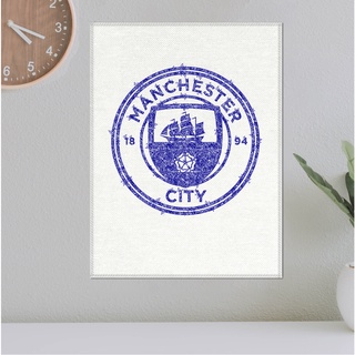 โปสเตอร์ ผ้าแคนวาส ตราสโมสร Manchester City แมนเชสเตอร์ซิตี้ ลายเส้นปากกาหมึกน้ำเงิน ภาพวาดสเก็ตช์