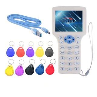 English Rfid NFC Copier Reader Writer Cloner Copy 10 Frequency Programmer + 5Pcs 125khz EM4305 Keyfobs + 5Pcs 13.56mhz.