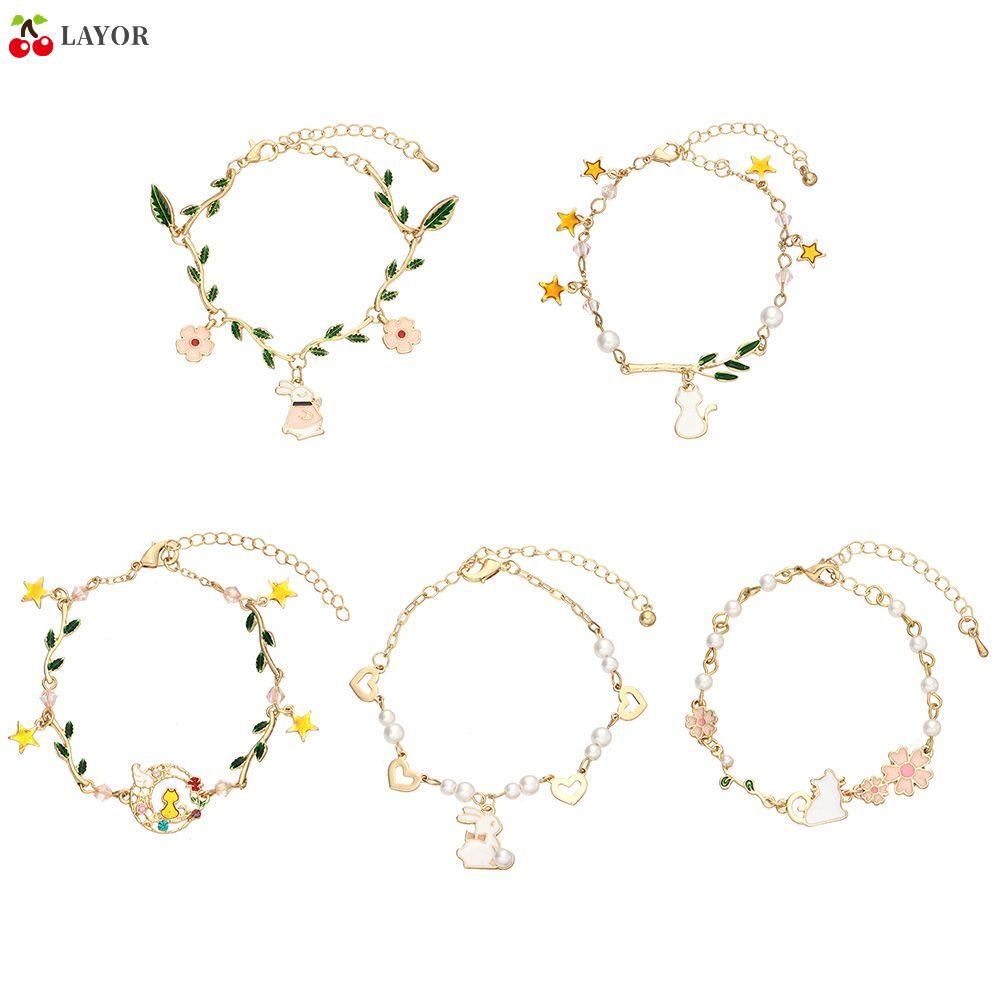 Layor สร้อยข้อมือ ประดับลูกปัดแก้วคริสตัล หินเซรามิค รูปแมวนําโชค หลาก ...