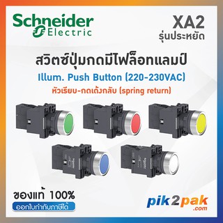 XA2 สวิตซ์ปุ่มกด-เด้งกลับ LED, Ø22mm, พลาสติก, 220-230VAC  XA2EW31M1/XA2EW33M1/XA2EW34M1/XA2EW35M1/XA2EW36M1/XA2EW34M2