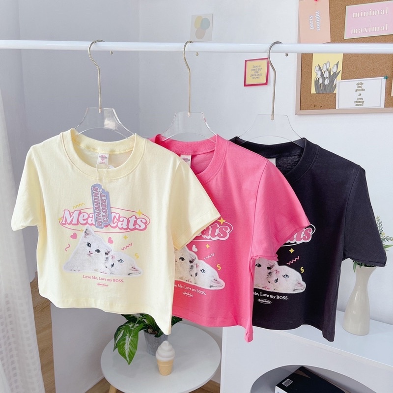 พร้อมส่ง🐈🧶 เสื้อครอป สกีนMean Cats เสื้อยืดครอป สไตล์เกาหลี ป้ายhinahina closet